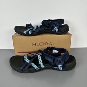 Megnya Blue Braided Cord Sandals Hook & Loop Strap Arch Support Womens Sz 10 NEW